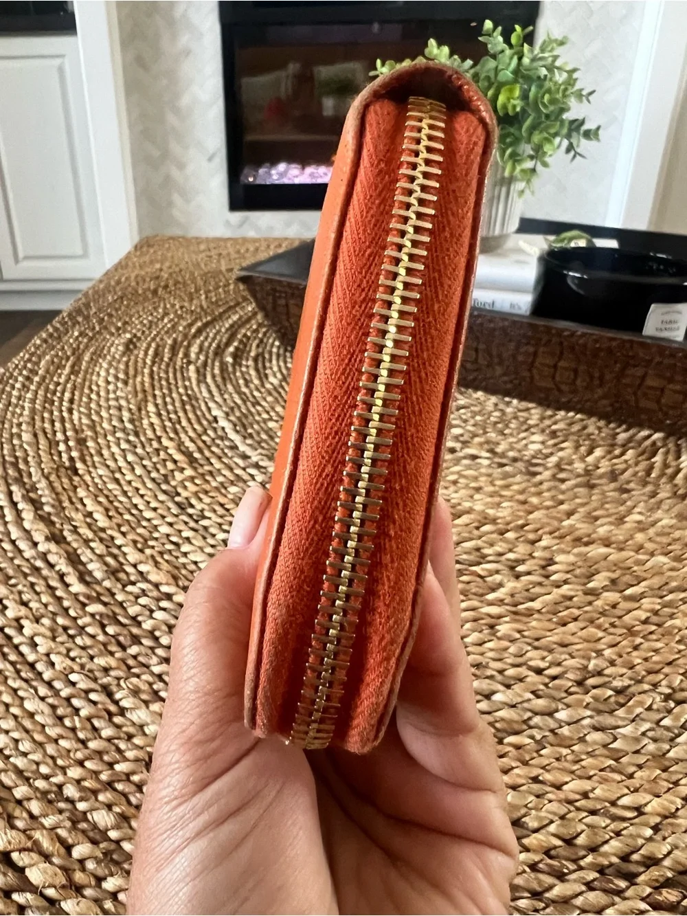 PRADA Orange Saffiano Leather Zip Around Continental Wallet